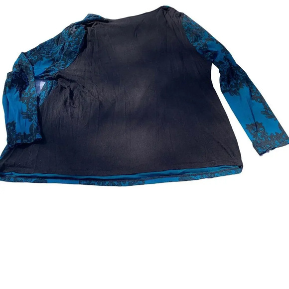 INC International Concepts Womens 3X Shirt Contrast Top Blue Floral Long Sleeve - Picture 2 of 8